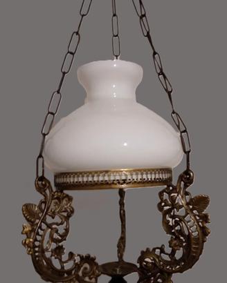 Lampadario Stile “Vecchia America” ottone vetro