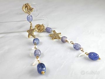 Orecchini: argento 925, ottone, tanzanite, corallo