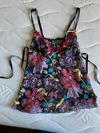 Top nero vintage in chiffon