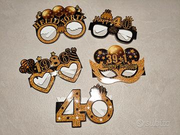 Set occhiali decorativi 40° compleanno oro e nero