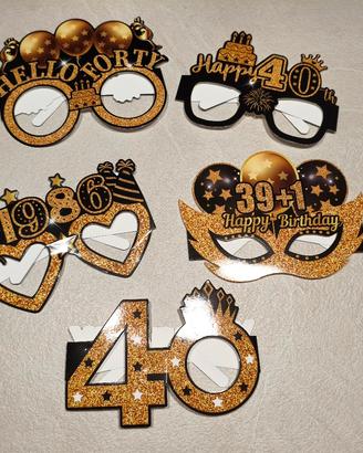 Set occhiali decorativi 40° compleanno oro e nero