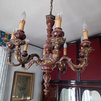 Lampadario sospensione Bronzo e Legno