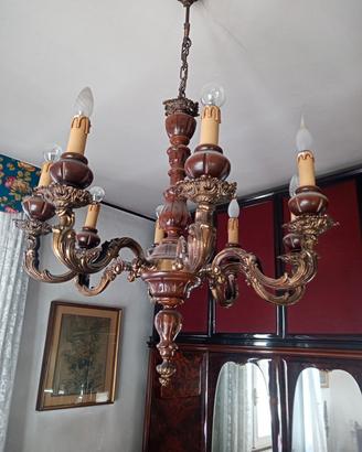 Lampadario sospensione Bronzo e Legno