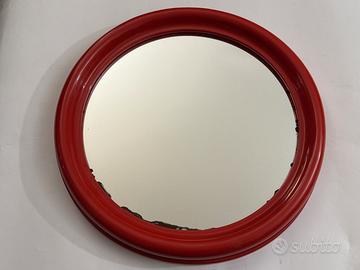 Specchio rosso vintage rotondo anni ’70/’80