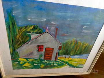 Quadro paesaggio con casa di campagna firmato