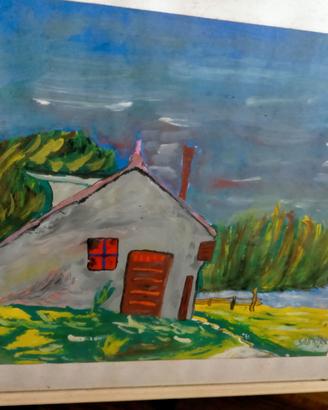 Quadro paesaggio con casa di campagna firmato