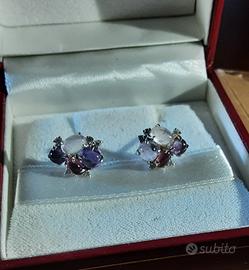 Orecchini oro 18kt con ametista diamanti tormalina