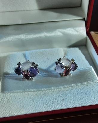 Orecchini oro 18kt con ametista diamanti tormalina