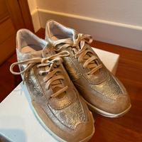 Scarpe sneakers donna 37 camoscio beige e oro nuov