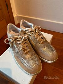 Scarpe sneakers donna 37 camoscio beige e oro nuov