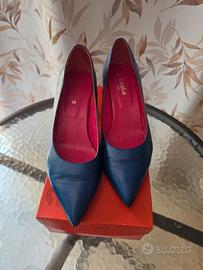 Décolleté Le Babe in Vera Pelle Blu / Fucsia