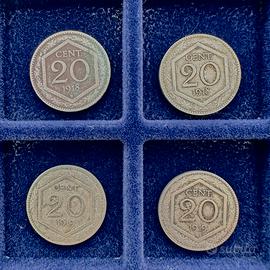 4 monete da 20 cent. “esagono”, Regno d’Italia