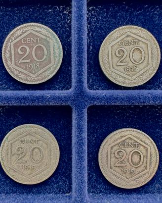 4 monete da 20 cent. “esagono”, Regno d’Italia