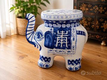 Elefante in ceramica Chinoiserie bianco/blu H44cm