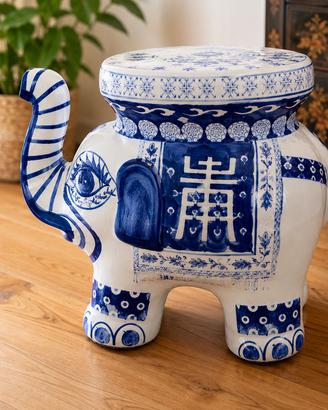 Elefante in ceramica Chinoiserie bianco/blu H44cm