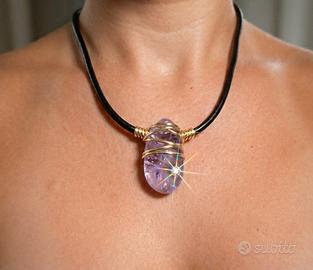 Collana Ametista 131ct, Diamante,Argentoe Oro 18kt