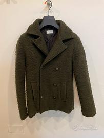 Cappotto peacot doppiopetto in lana bouclè verde