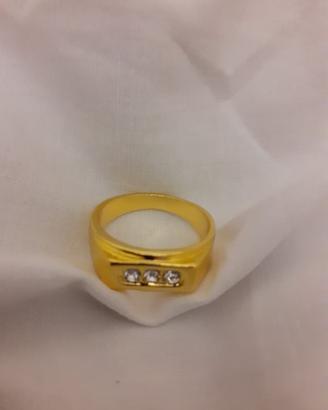 Anello nuovo in lega gold con 3 brillantini