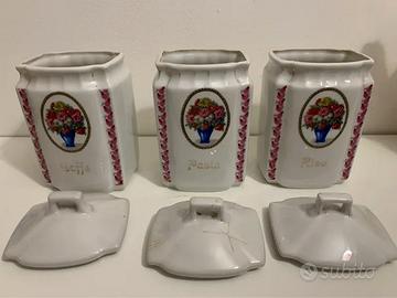 Tris di barattoli vintage da cucina in ceramica