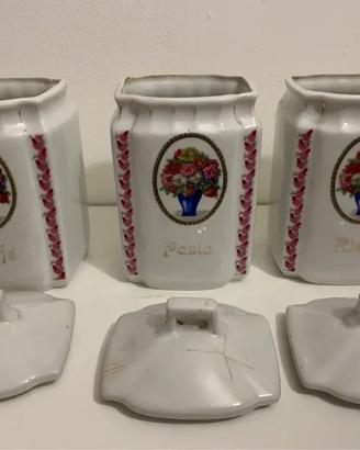 Tris di barattoli vintage da cucina in ceramica
