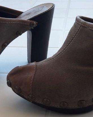 Scarpe Zoccoli Donna Sabot Pelle Camoscio tg. 37