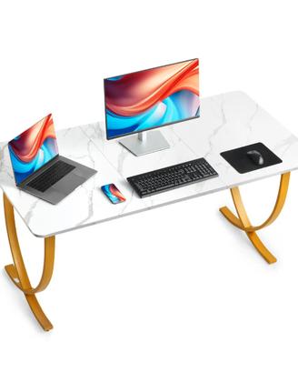 Scrivania per Computer da Ufficio in Bianco Oro