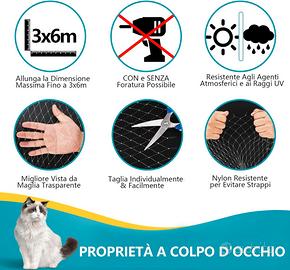 Rete Protezione per Gatti 6x3m Balcone, Terrazzo,