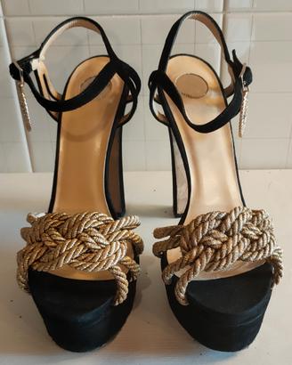 Sandalo nero e oro Elisabetta Franchi 