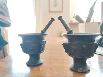 Coppia mortai in bronzo vintage con pestelli decor