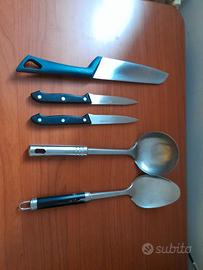 Set 3 coltelli da cucina + cucchiaio + mestolo