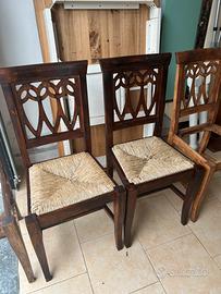 Sedie in legno con seduta impagliata vintage