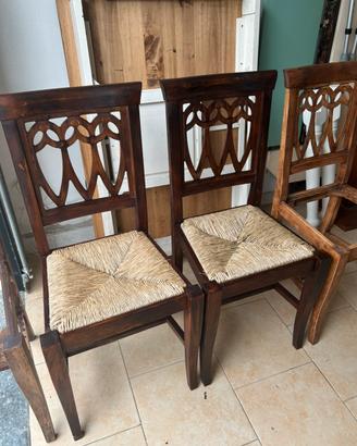 Sedie in legno con seduta impagliata vintage