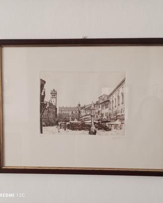 Acquaforte originale piazza Erbe Verona '81