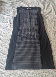 Vestito tubino grigio a quadretti neri