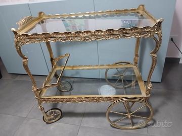 Carrello Portavivande Bar Vintage Ottone Dorato Ve