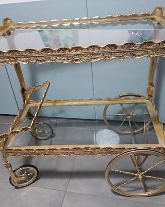 Carrello Portavivande Bar Vintage Ottone Dorato Ve