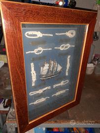 quadro con veliero in legno e nodi
