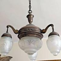 ANTICO LAMPADARIO LIBERTY A 4 LUCI IN METALLO CON