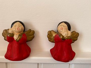 Coppia angeli natalizi in terracotta vintage
