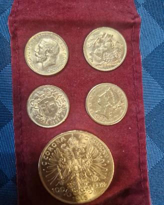 Sterline d’oro e 100 Corone Austria monete origina