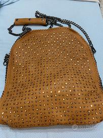 Borsa in pelle giocellini 5 catene marrone