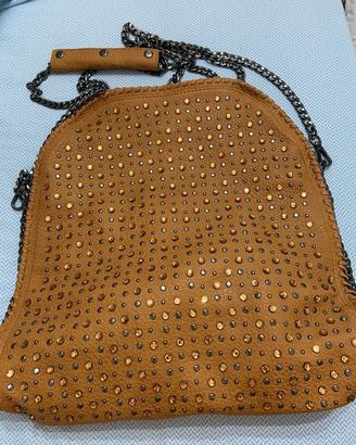 Borsa in pelle giocellini 5 catene marrone