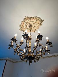 Lampadario in bronzo 10 bracci, 15 luci cm 100