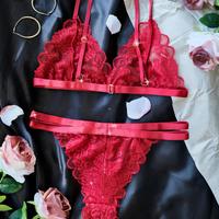 Set Lingerie Reggiseno e Perizoma Pizzo Borgogna L