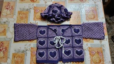 Cardigan e cappello bambini uncinetto cotone