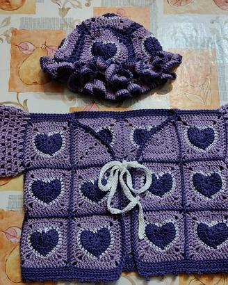 Cardigan e cappello bambini uncinetto cotone