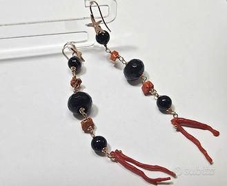 orecchini in argento 925, onice e corallo naturali