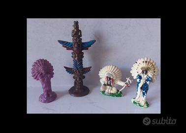 lotto 4 soldatini vintage anni 70 Indiani Totem