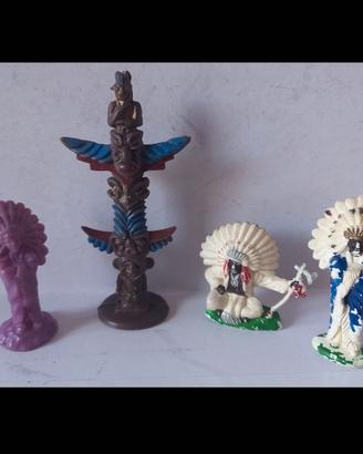 lotto 4 soldatini vintage anni 70 Indiani Totem
