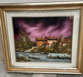 Quadro tempera Case sul fiume Autore Duccio